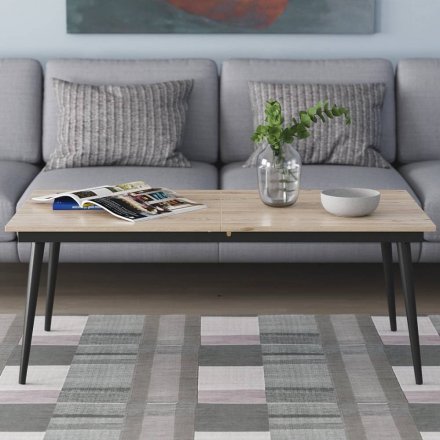 Стіл трансформер журнальний Dandi Small Ferrum-decor 45x120 160)x70 Чорний метал ДСП Дуб Сан-Марино 16 мм (FRD-106798)