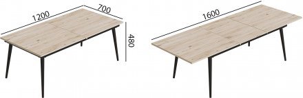 Стіл трансформер журнальний Dandi Small Ferrum-decor 45x120 160)x70 Чорний метал ДСП Дуб Сан-Марино 16 мм (FRD-106798)
