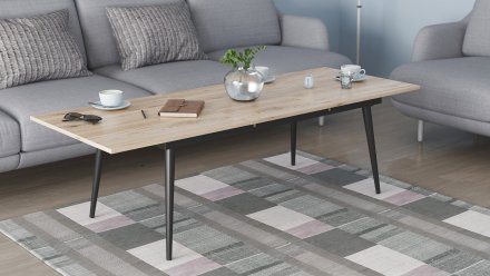 Стіл трансформер журнальний Dandi Small Ferrum-decor 45x120 160)x70 Чорний метал ДСП Дуб Сан-Марино 16 мм (FRD-106798)
