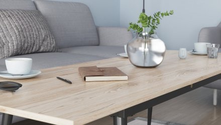 Стіл трансформер журнальний Dandi Small Ferrum-decor 45x120 160)x70 Чорний метал ДСП Дуб Сан-Марино 16 мм (FRD-106798)