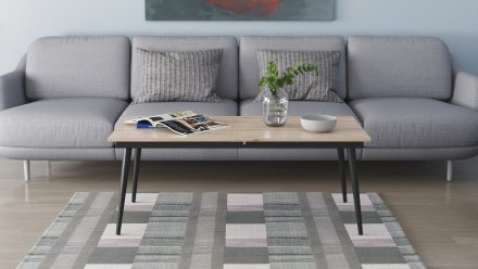 Стіл трансформер журнальний Dandi Small Ferrum-decor 45x120 160)x70 Чорний метал ДСП Дуб Сан-Марино 16 мм (FRD-106798)