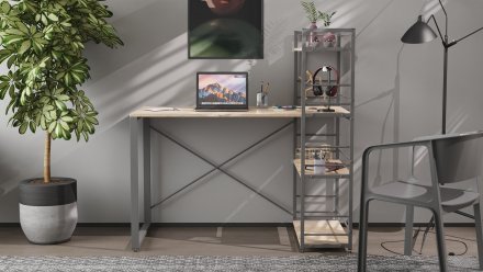 Письмовий стіл Ferrum-decor Серії Конект з етажеркою 75x120x60 сірий ДСП Дуб Сан-Марино 16мм (FRD-104231)