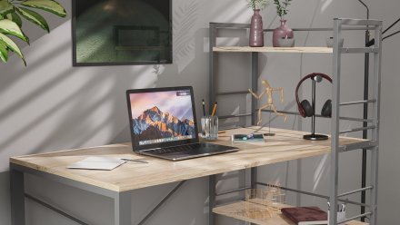 Письмовий стіл Ferrum-decor Серії Конект з етажеркою 75x120x60 сірий ДСП Дуб Сан-Марино 16мм (FRD-104231)
