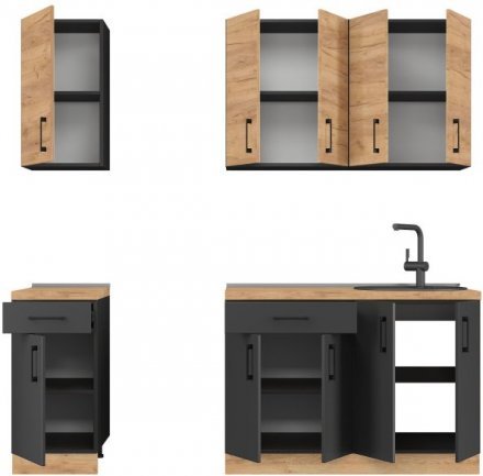 Кухня модульна Еверест Оптіма набір №4 Дуб крафт золотий+Антрацит 2,2 м (без стільниці) (DTM-5705)