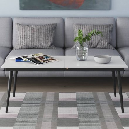 Стіл трансформер журнальний Dandi Small Ferrum-decor 45x120 160)x70 Чорний метал ДСП Білий 16 мм (FRD-106799)