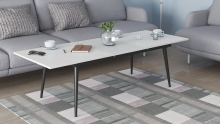 Стіл трансформер журнальний Dandi Small Ferrum-decor 45x120 160)x70 Чорний метал ДСП Білий 16 мм (FRD-106799)