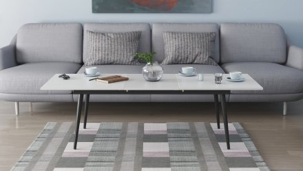 Стіл трансформер журнальний Dandi Small Ferrum-decor 45x120 160)x70 Чорний метал ДСП Білий 16 мм (FRD-106799)