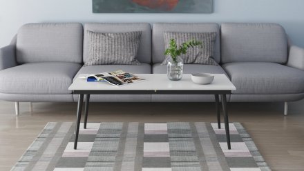 Стіл трансформер журнальний Dandi Small Ferrum-decor 45x120 160)x70 Чорний метал ДСП Білий 16 мм (FRD-106799)