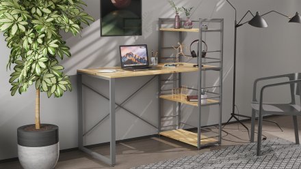 Письмовий стіл Ferrum-decor Серії Конект з етажеркою 75x120x60 сірий ДСП Дуб Артизан 16мм (FRD-104232) Письмовий стіл Ferrum-decor Серії Конект з етажеркою 75x120x60 сірий ДСП Дуб Артизан 16мм (FRD-104232)
