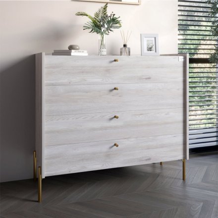Комод із 4 шухлядами LION Wood із золотими ніжками 100х90х45 см Самоа Димчастий (LION-042962) Комод із 4 шухлядами LION Wood із золотими ніжками 100х90х45 см Самоа Димчастий (LION-042962)