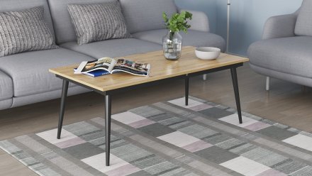 Стіл трансформер журнальний Dandi Small Ferrum-decor 45x120 160)x70 Чорний метал ДСП Дуб Артизан 16 мм (FRD-106800)