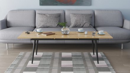 Стіл трансформер журнальний Dandi Small Ferrum-decor 45x120 160)x70 Чорний метал ДСП Дуб Артизан 16 мм (FRD-106800)