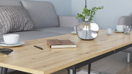 Стіл трансформер журнальний Dandi Small Ferrum-decor 45x120 160)x70 Чорний метал ДСП Дуб Артизан 16 мм (FRD-106800)