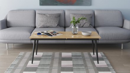 Стіл трансформер журнальний Dandi Small Ferrum-decor 45x120 160)x70 Чорний метал ДСП Дуб Артизан 16 мм (FRD-106800)
