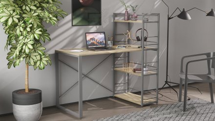 Письмовий стіл Ferrum-decor Серії Конект з етажеркою 75x120x600 сірий ДСП Дуб Сонома 16мм (FRD-104233)