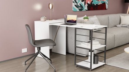 Стіл-тумба трансформер Смарт 2/1 Ferrum-decor 750x1450x500 Чорний метал ДСП Біле 16 мм (FRD-105095)