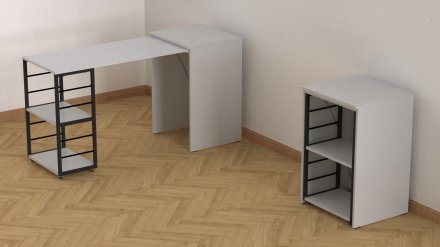 Стіл-тумба трансформер Смарт 2/1 Ferrum-decor 750x1450x500 Чорний метал ДСП Біле 16 мм (FRD-105095)
