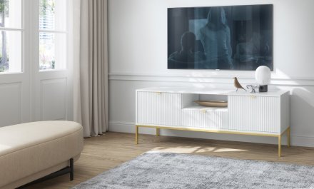 Тумба під телевізор Perfect Home Нова / Nova 2-дверна з 1 шухлядою і золотими ніжками RTV154 Білий (PFH-091224)