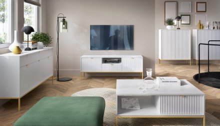 Тумба під телевізор Perfect Home Нова / Nova 2-дверна з 1 шухлядою і золотими ніжками RTV154 Білий (PFH-091224)