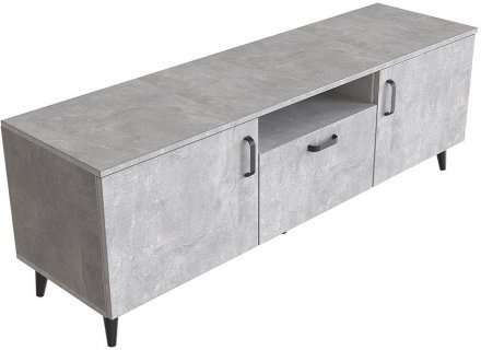 Тумба Лестер на конусних ніжках Ferrum-decor 48x139x38 Чорний метал ДСП Бетон 16 мм (FRD-106801)