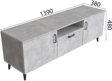 Тумба Лестер на конусних ніжках Ferrum-decor 48x139x38 Чорний метал ДСП Бетон 16 мм (FRD-106801)