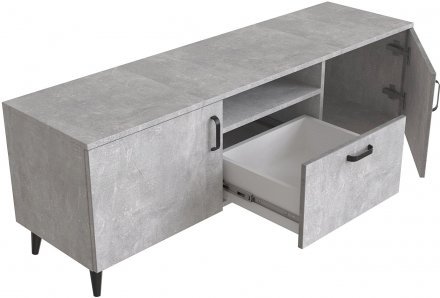 Тумба Лестер на конусних ніжках Ferrum-decor 48x139x38 Чорний метал ДСП Бетон 16 мм (FRD-106801)