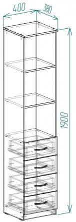 Пенал Анжело Ferrum-decor на 3 полиці з 4 шухлядами 1900x400x380 ДСП Бетон 16 мм (FRD-104929)