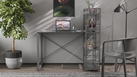 Письмовий стіл Ferrum-decor Серії Конект з етажеркою 75x120x60 сірий ДСП Сосна Кембра 16мм (FRD-104235) Письмовий стіл Ferrum-decor Серії Конект з етажеркою 75x120x60 сірий ДСП Сосна Кембра 16мм (FRD-104235)