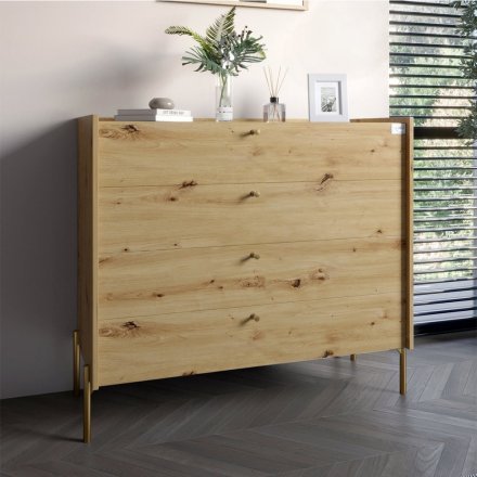 Комод із 4 шухлядами LION Wood із золотими ніжками 100х90х45 см Дуб Артизан (LION-042964)
