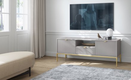 Тумба під телевізор Perfect Home Нова / Nova 2-дверна з 1 шухлядою і золотими ніжками RTV154 Сірий (PFH-091226)