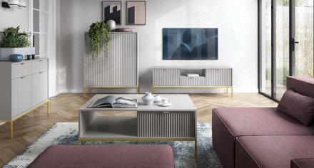 Тумба під телевізор Perfect Home Нова / Nova 2-дверна з 1 шухлядою і золотими ніжками RTV154 Сірий (PFH-091226)