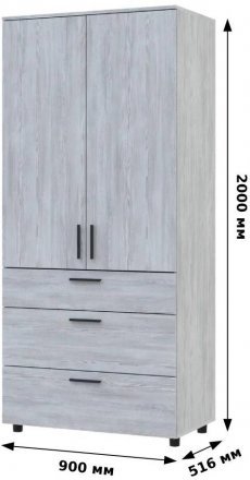 Шафа для одягу Doros Торн Антрацит/Сірий 2 ДСП/3Ш (штанга) 90х51.6х200 (DRS-011997) Шафа для одягу Doros Торн Антрацит/Сірий 2 ДСП/3Ш (штанга) 90х51.6х200 (DRS-011997)