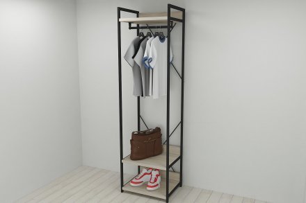 Шафа Гардероб Уні секція 1 серії Конект Ferrum-decor 220x60x50см Чорний метал ДСП Дуб Сонома 32 мм (FRD-104501)