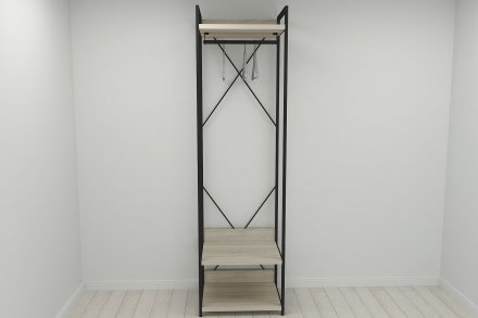 Шафа Гардероб Уні секція 1 серії Конект Ferrum-decor 220x60x50см Чорний метал ДСП Дуб Сонома 32 мм (FRD-104501)