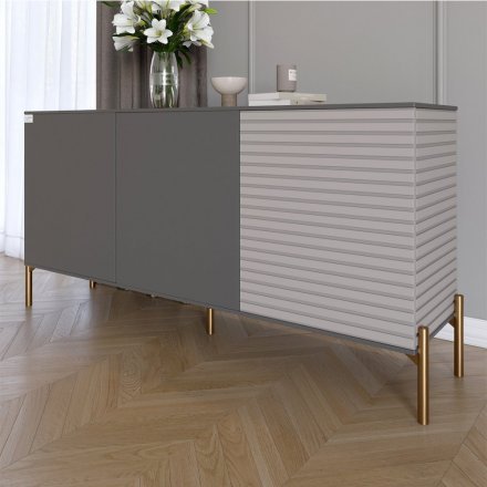 Комод закритий у вітальню на золотих металевих ніжках LION Грей 154x38x76,5 см Антрацит/Кашемір (LION-041863) Комод закритий у вітальню на золотих металевих ніжках LION Грей 154x38x76,5 см Антрацит/Кашемір (LION-041863)
