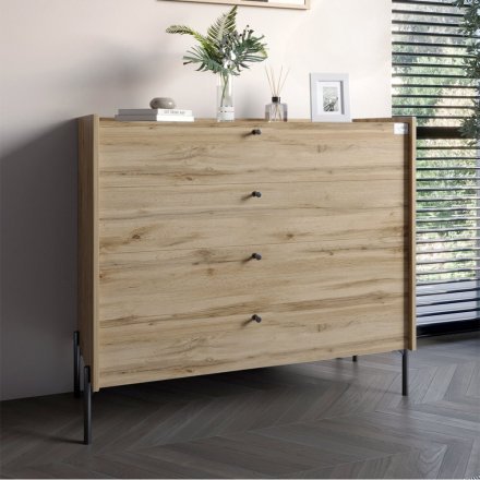 Комод із 4 шухлядами LION Wood із чорними ніжками 100х90х45 см Дуб Аппалачі (LION-042977) Комод із 4 шухлядами LION Wood із чорними ніжками 100х90х45 см Дуб Аппалачі (LION-042977)