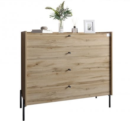 Комод із 4 шухлядами LION Wood із чорними ніжками 100х90х45 см Дуб Аппалачі (LION-042977) Комод із 4 шухлядами LION Wood із чорними ніжками 100х90х45 см Дуб Аппалачі (LION-042977)