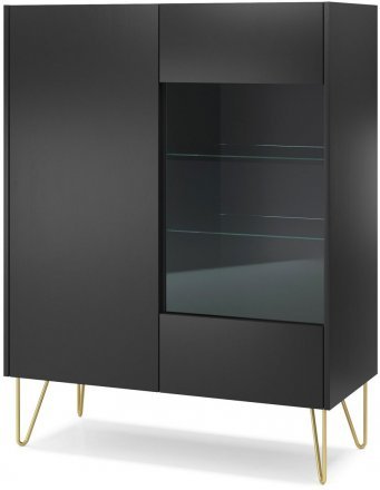 Вітрина Perfect Home Гармоні / Harmony 2-дверна з золотими ніжками WT97 Чорний/чорний мармур роял (PFH-091186)