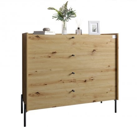 Комод із 4 шухлядами LION Wood із чорними ніжками 100х90х45 см Дуб Артизан (LION-042978)