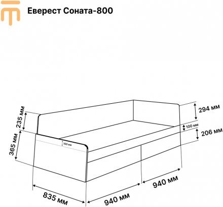 Односпальне ліжко Еверест Соната-800 (без ящиків) 80х190 см дуб крафт білий (DTM-2671)