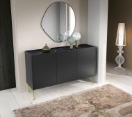 Комод Perfect Home Гармони / Harmony 3-дверний з золотими ніжками K144 Чорний/чорний мармур роял (PFH-091184)