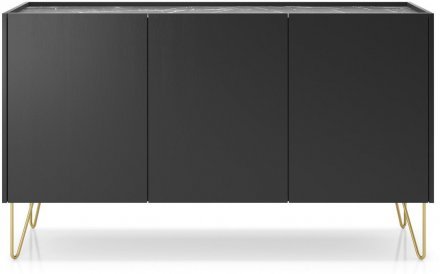 Комод Perfect Home Гармони / Harmony 3-дверний з золотими ніжками K144 Чорний/чорний мармур роял (PFH-091184)