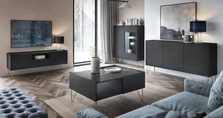 Комод Perfect Home Гармони / Harmony 3-дверний з золотими ніжками K144 Чорний/чорний мармур роял (PFH-091184)
