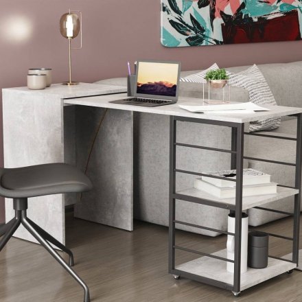 Стіл-тумба трансформер Смарт 2/2 Ferrum-decor 750x1450x600 Чорний метал ДСП Бетон 16 мм (FRD-105108) Стіл-тумба трансформер Смарт 2/2 Ferrum-decor 750x1450x600 Чорний метал ДСП Бетон 16 мм (FRD-105108)