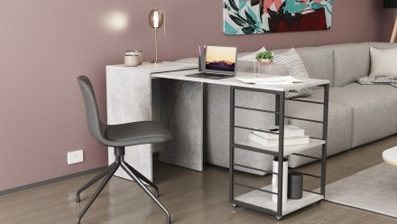 Стіл-тумба трансформер Смарт 2/2 Ferrum-decor 750x1450x600 Чорний метал ДСП Бетон 16 мм (FRD-105108) Стіл-тумба трансформер Смарт 2/2 Ferrum-decor 750x1450x600 Чорний метал ДСП Бетон 16 мм (FRD-105108)