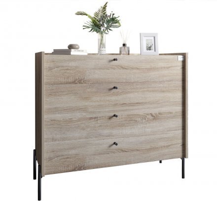 Комод із 4 шухлядами LION Wood із чорними ніжками 100х90х45 см Дуб Сонома (LION-042980)