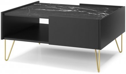 Стіл журнальний Perfect Home Гармоні / Harmony з 2 ящиками та золотими ніжками L97 Чорний/чорний мармур роял (PFH-091200)