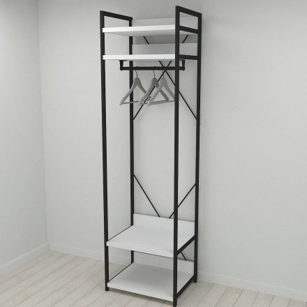 Шафа Гардероб Уні секція 2 серії Конект Ferrum-decor 220x60x50см Чорний метал ДСП Білий 32 мм (FRD-104535)