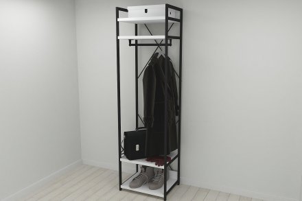 Шафа Гардероб Уні секція 2 серії Конект Ferrum-decor 220x60x50см Чорний метал ДСП Білий 32 мм (FRD-104535)