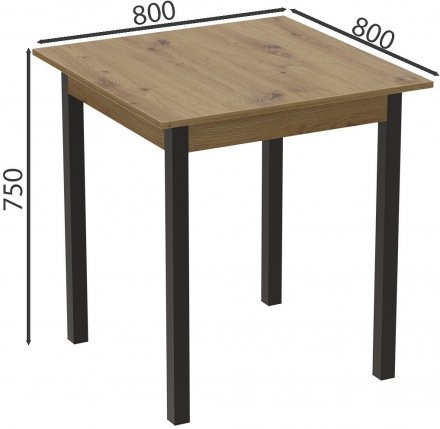 Стіл кухонний Ferrum-decor Агата 75x80x80 Чорний ДСП Дуб Артизан 16мм (FRD-105679)